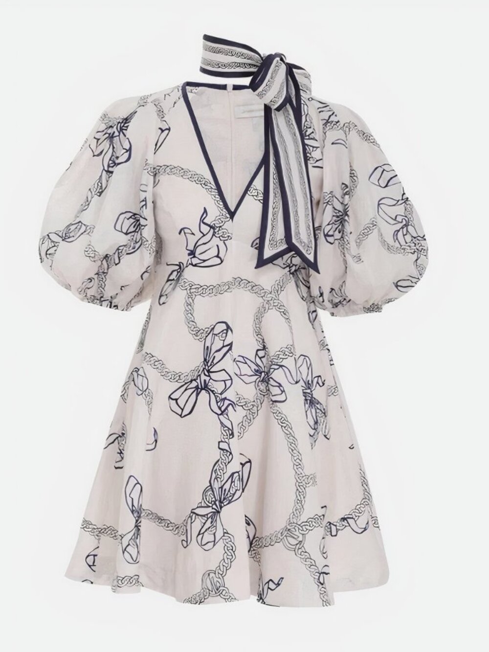 ZIMMERMANN 100% Linen Designer Day Print Puff Sleeve Summer Mini Dress Sz 1 US 6